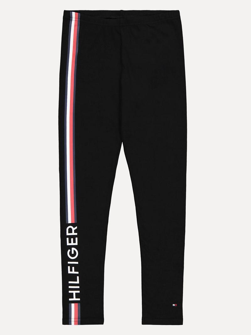 Lány Tommy Hilfiger Big Icon Stripe Leggings Fekete | HU 1819ZUT